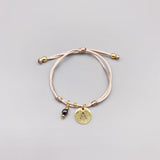 Hematite Initial Name Bracelet for Women Girls Kids Adjustable Cord 18K Charm