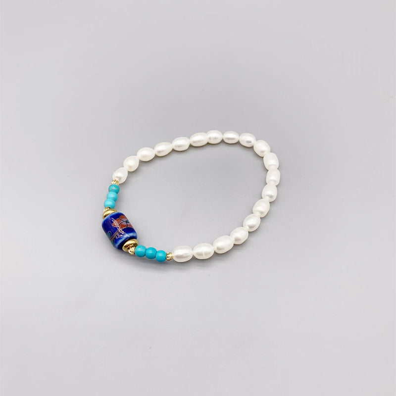 Turquoise Freshwater Pearl Bracelet with Chinese Ceramic Beads
