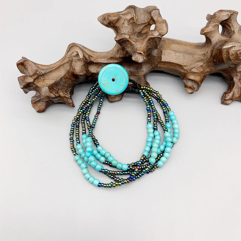 Turquoise Bracelet Peacock Glass Stone Button Casual Bracelet
