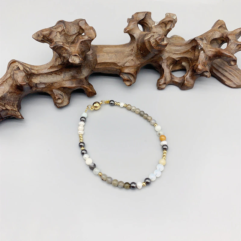 4mm Pearls Gray Labradorite Bracelet Amazonite 14K Filled Beads