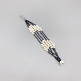 Freshwater Pearl Bracelet Navy Glass Beads Layers Coin Pearl