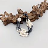 Freshwater Pearl Bracelet Navy Glass Beads Layers Coin Pearl