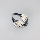 Freshwater Pearl Bracelet Navy Glass Beads Layers Coin Pearl