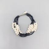 Freshwater Pearl Bracelet Navy Glass Beads Layers Coin Pearl