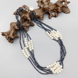 5 Strands Navy Beads 5-6mm Pearls Necklace - Women's Gift - Choker Necklace