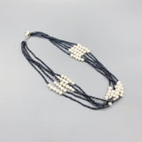 5 Strands Navy Beads 5-6mm Pearls Necklace - Women's Gift - Choker Necklace