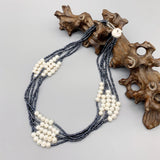 5 Strands Navy Beads 5-6mm Pearls Necklace - Women's Gift - Choker Necklace