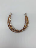Brown Agate Bracelet With Champagne Crystals Antique Silver Beads