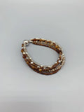 Brown Agate Bracelet With Champagne Crystals Antique Silver Beads