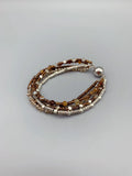 Brown Agate Bracelet With Champagne Crystals Antique Silver Beads
