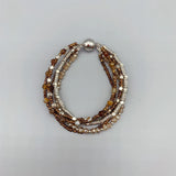 Brown Agate Bracelet With Champagne Crystals Antique Silver Beads