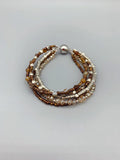 Brown Agate Bracelet With Champagne Crystals Antique Silver Beads
