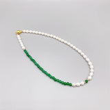 6-7mm Rice Pearls 4mm Green Jade Necklace For Women 14K Filled Beads Choker