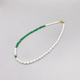 6-7mm Rice Pearls 4mm Green Jade Necklace For Women 14K Filled Beads Choker