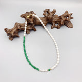 6-7mm Rice Pearls 4mm Green Jade Necklace For Women 14K Filled Beads Choker