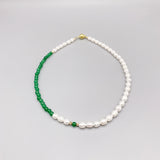 6-7mm Rice Pearls 4mm Green Jade Necklace For Women 14K Filled Beads Choker