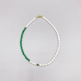 6-7mm Rice Pearls 4mm Green Jade Necklace For Women 14K Filled Beads Choker