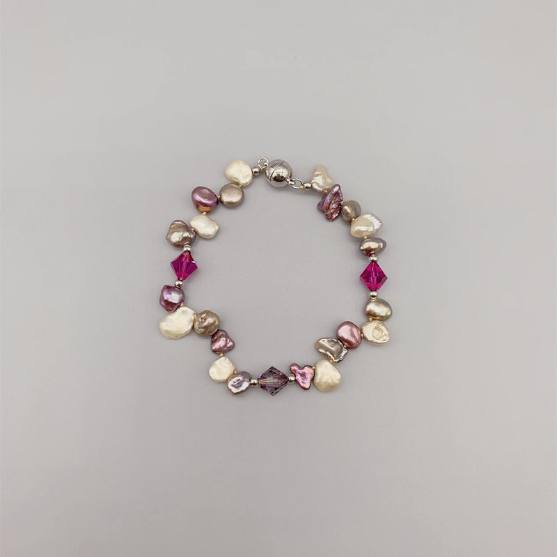 Freshwater Keshi Pearl Bracelet with Austrian Crystals