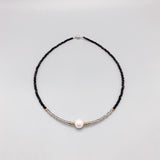 9-10mm AA High Freshwater Pearl Necklace with 2mm Smokey Crystals