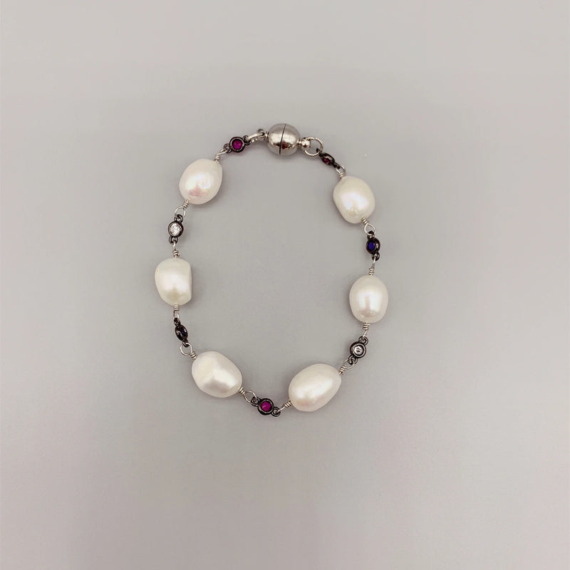 Baroque Pearls Bracelet with CZ Pewter Casual Jewelry