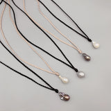 Baroque Pearl Pendant Necklace Classic Jewelry Braided Silk Cord