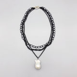 Baroque Pearl Pendant Necklace Layers Link Chains Choker Necklace