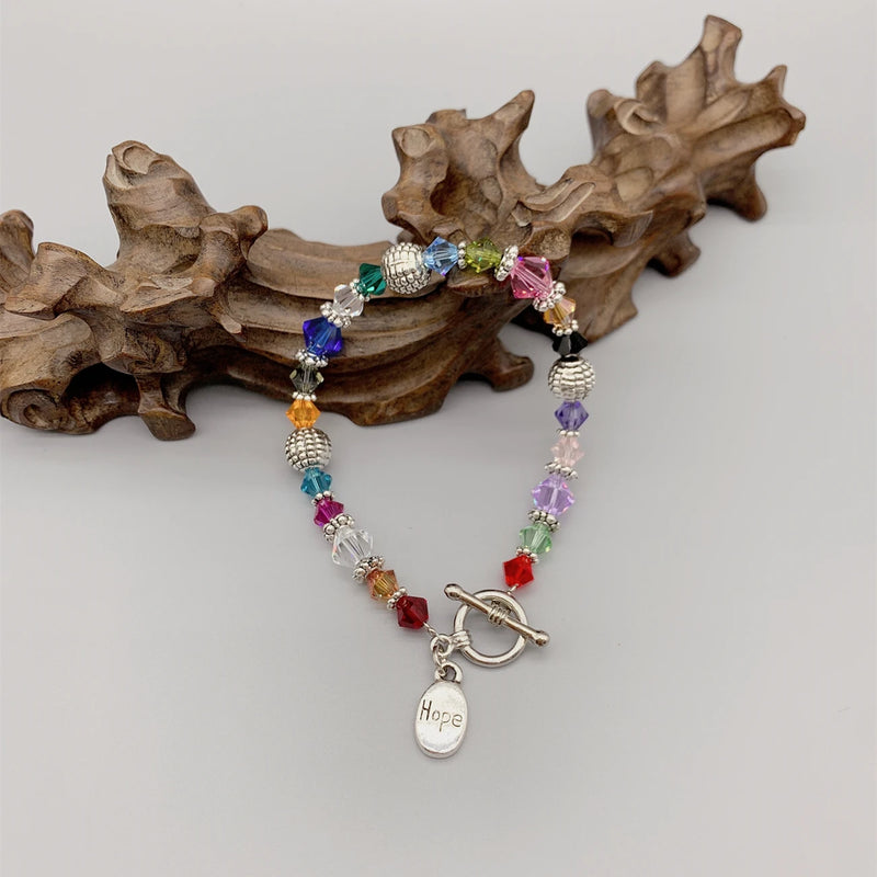 Multicolor Austrian Crystals Bracelet Awareness Jewelry Gift