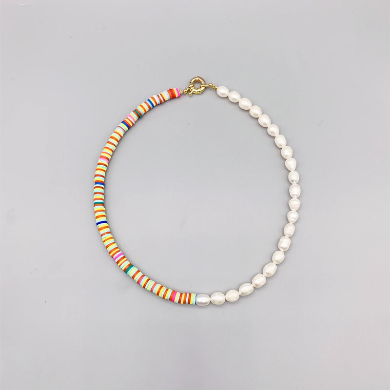 Freshwater Baroque Rice Pearl Necklace Multicolor Clay 7-8mm Stylish Choker