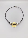 Chinese Coin Necklace Freshwater Pearls Leather Choker