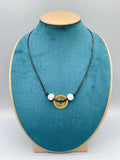 Chinese Coin Necklace Freshwater Pearls Leather Choker