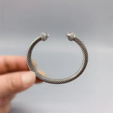 Silver Cable Stone Bracelet Pink CZ Rhinestones 6MM Cuff Bangle