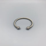 Silver Cable Stone Bracelet Pink CZ Rhinestones 6MM Cuff Bangle