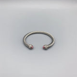 Silver Cable Stone Bracelet Pink CZ Rhinestones 6MM Cuff Bangle