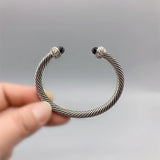 Silver Cable Stone Bracelet Pink CZ Rhinestones 6MM Cuff Bangle