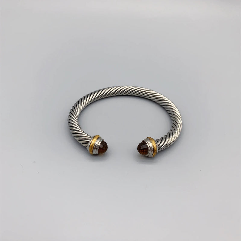 CZ Silver Cable Stone Bracelet 18K Plated Bangle