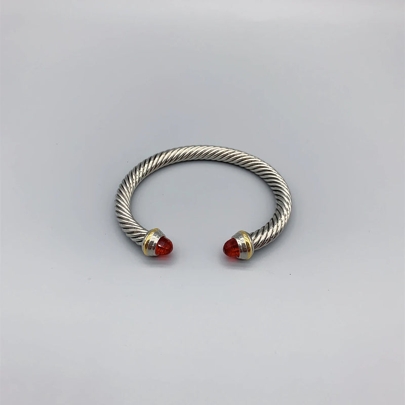 Silver Cable Stone Bracelet With CZ Casual Cuff Bangle