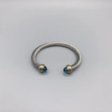 Silver Cable Stone Bracelet With CZ Casual Cuff Bangle