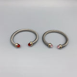 Silver Cable Stone Bracelet With CZ Casual Cuff Bangle