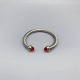 Silver Cable Stone Bracelet With CZ Casual Cuff Bangle