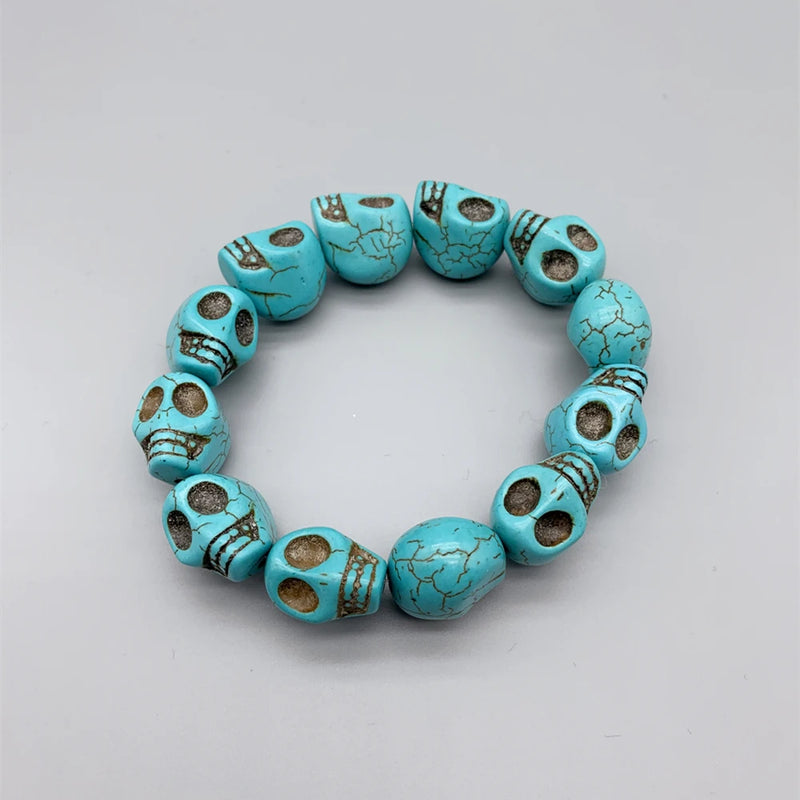 Turquoise Bracelet Women Girls Elastic Skull Bracelet