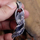 FoYuan Silver Retro Phoenix Pendant Feather Jewelry