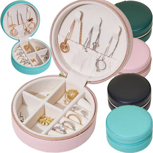 Foldable Leather Jewelry Storage Round Bags Earrings Necklace Display Stand