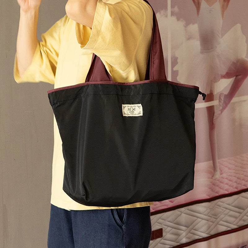 Foldable Oxford Drawstring Shoulder Bag Reusable Shopping Bags