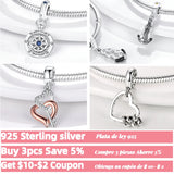Heart Compass Dangle Charms Beads Pendant 925 Sterling Silver