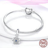 Heart Compass Dangle Charms Beads Pendant 925 Sterling Silver