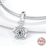 Heart Compass Dangle Charms Beads Pendant 925 Sterling Silver