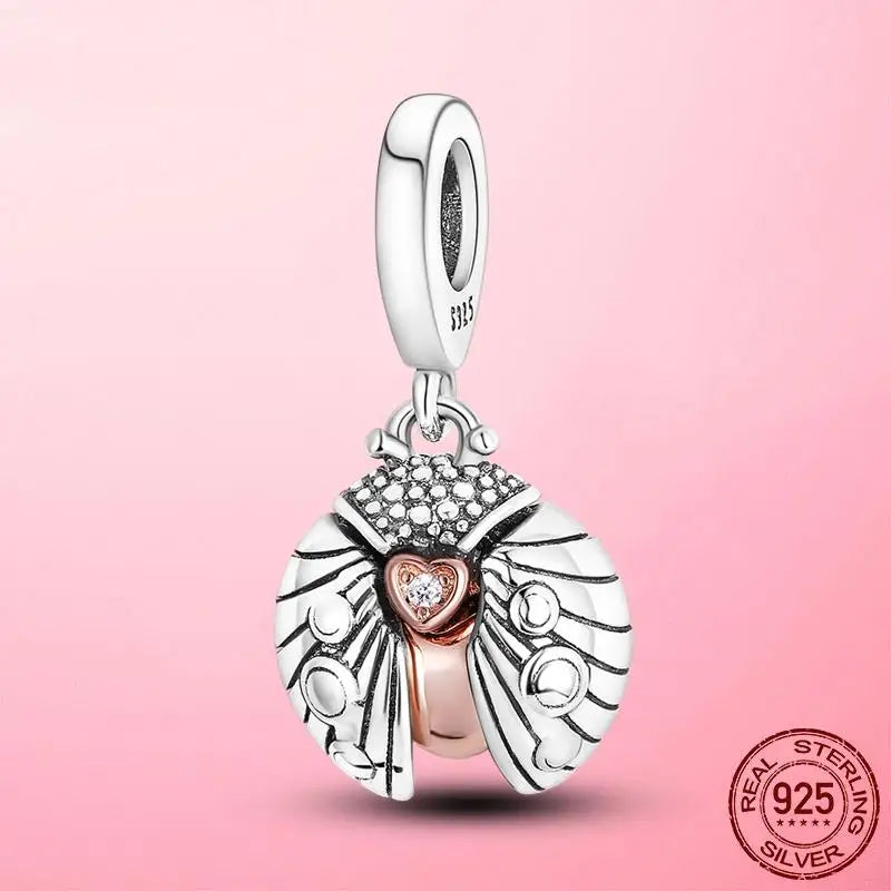 Heart Compass Dangle Charms Beads Pendant 925 Sterling Silver