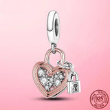 Heart Compass Dangle Charms Beads Pendant 925 Sterling Silver