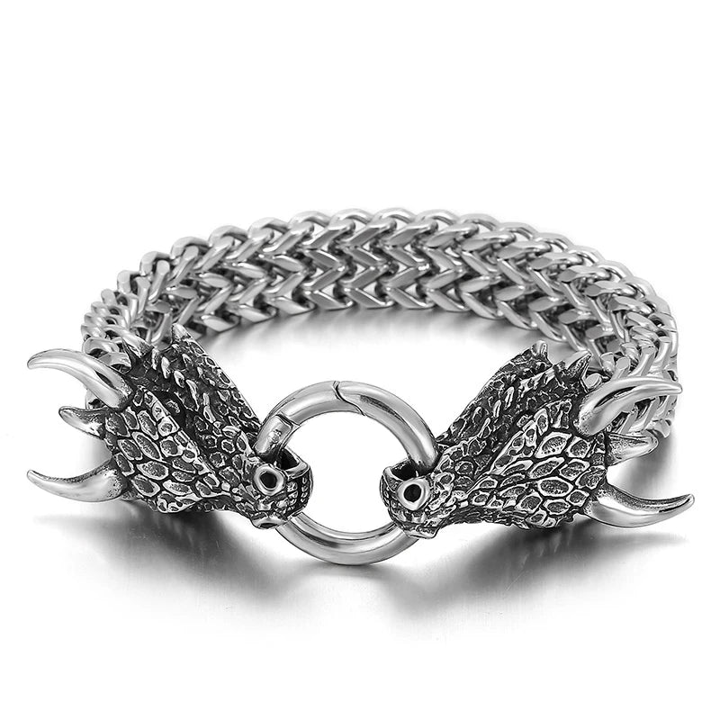 Fongten Fox Bull Head Men Bracelet Mesh Link Chain Stainless Steel