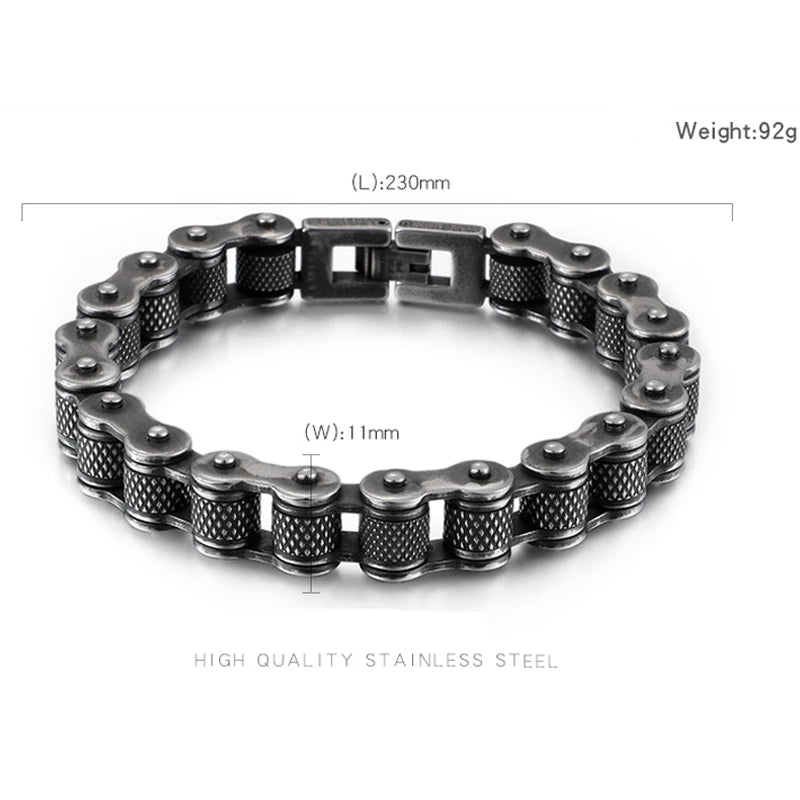 Fongten Biker Link Chain Bracelet Stainless Steel Beaded